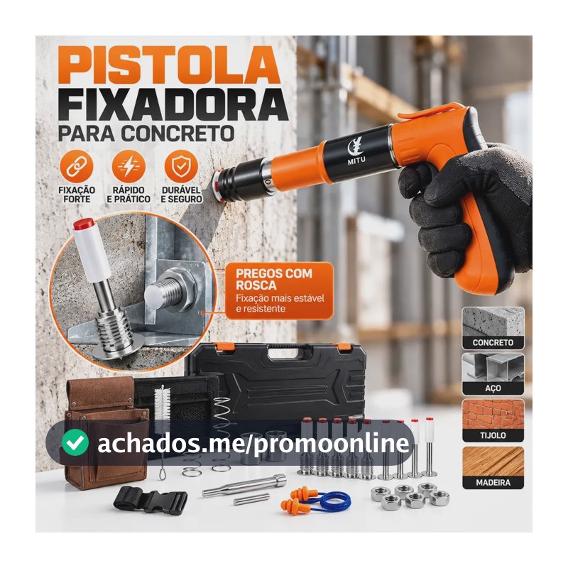 Pistola De Fixação Finca Pino Ação Direta Kit 50 + 50 Pinos