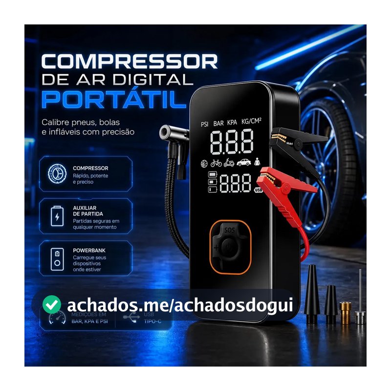Bomba Elétrica Portátil Digital Para Encher Pneu De Carro Moto Bicicleta Inflador Automotivo Cor Preto