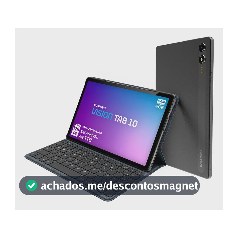 Positivo Vision TAB10 T3010 4GB RAM 128GB SSD com Capa Teclado Octa-Core 5 13MP Bateria 6000mAh Tela 10.1“ HD Wifi AC e 4G Full Lamination - Preto