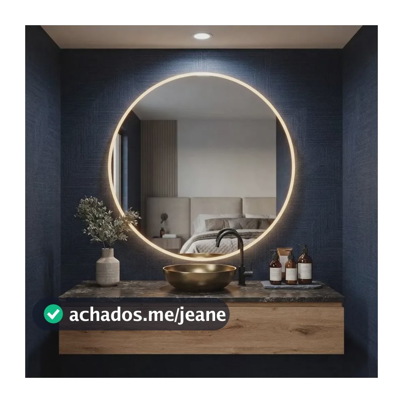 Espelho Redondo 40cm com Iluminação LED Fria para Parede - Ideal para Quarto, Banheiro e Sala, Moldura Lapidada de 40cm, Perfeito para Decoração