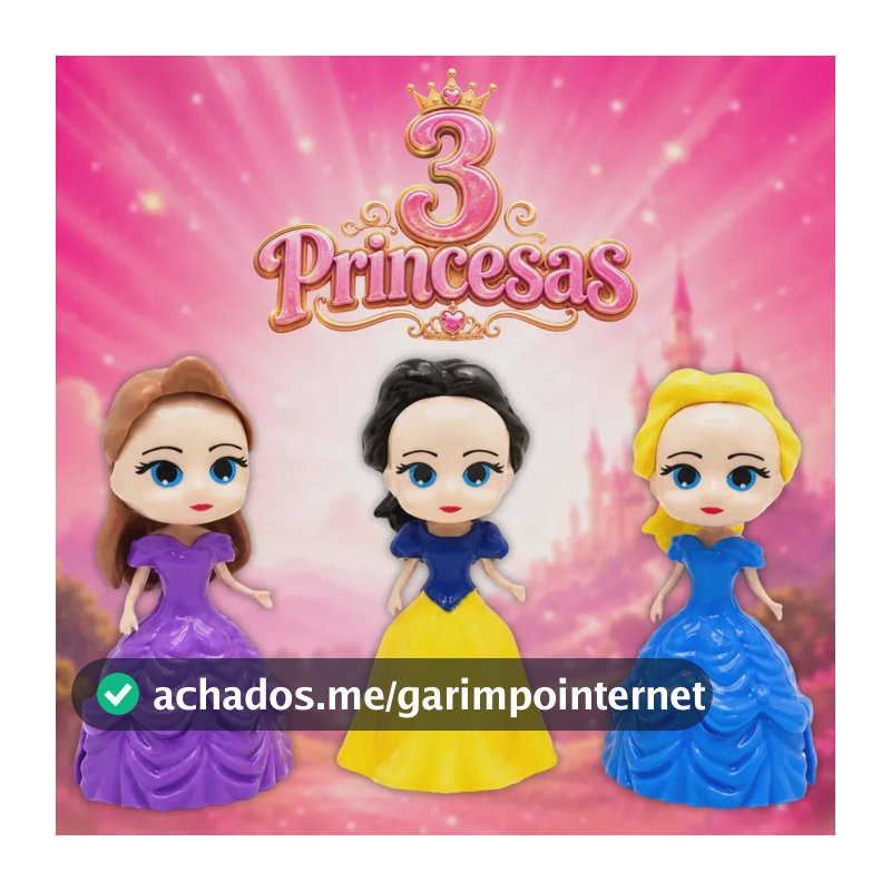 Kit 3 Bonecas Princesas Mini de 11cm para Menina Brinquedo Faz de Conta
