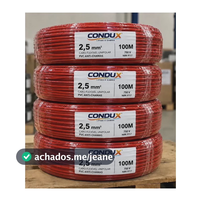 Cabo Flexivel 2,5mm Unipolar Com 100 Metros Condux 750v Vermelho