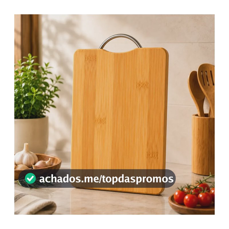 Tábua De Bambu Gourmet Premium Alça Em Aço Antibacteriana Liso Marrom-claro