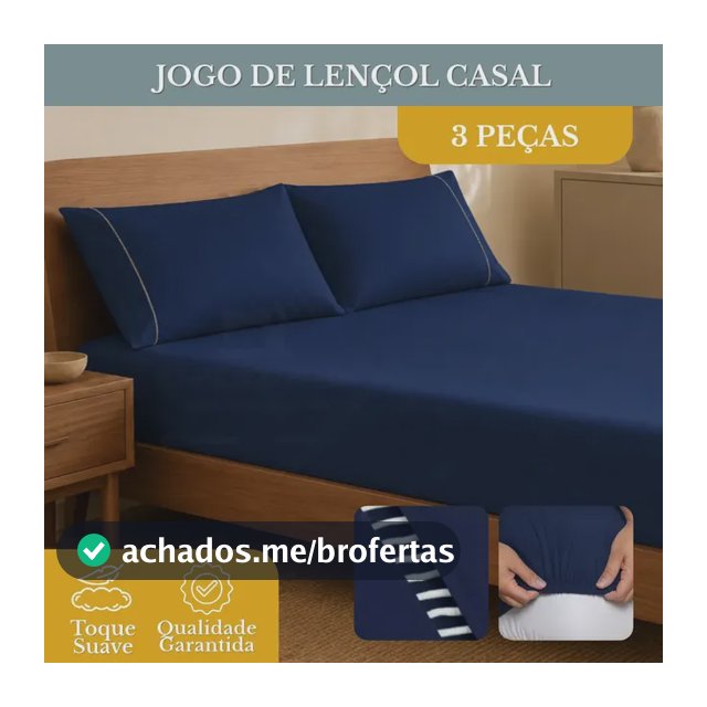 Jogo de Lençol Casal 3 Peças 400 Fios Micropercal Azul-marinho Elástico