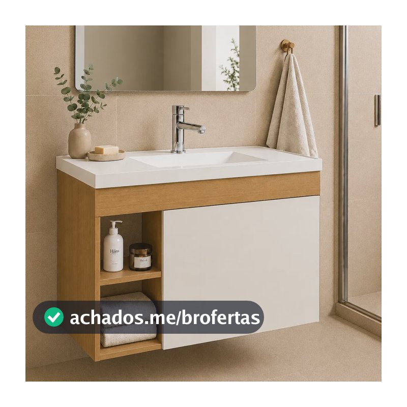 Gabinete Para Banheiro Com Cuba Compacta Design Clean Nature/off White Branco Um Furo