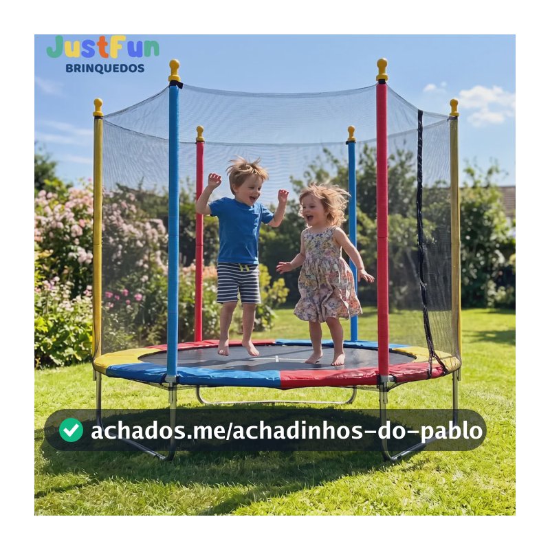 Cama Elástica Infantil Justfun 1,8 m Colorida com Rede de Proteção para 100 kg