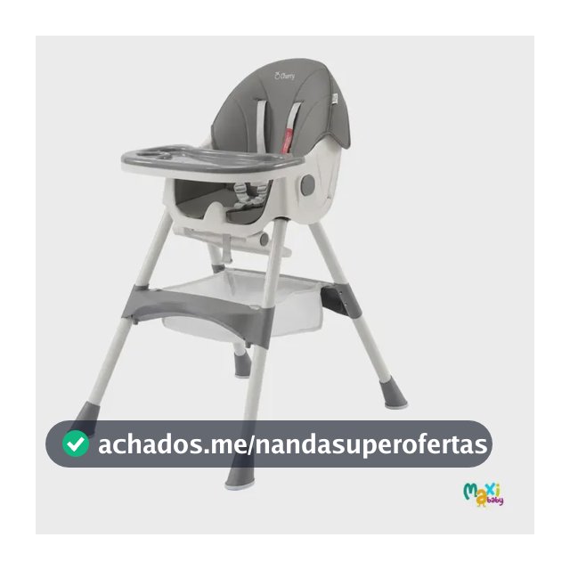 Cadeira Alimentação Infantil Portátil 2 em 1 Reclinável 3 Posições Bandeja Dupla Cherry Maxi Baby Cinza