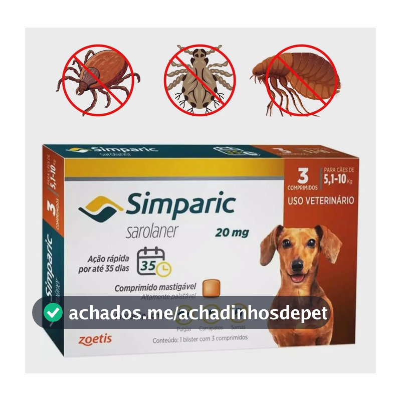 Simparic 20mg Antipulgas Cães 5 a 10kg 3 Comprimidos Zoetis