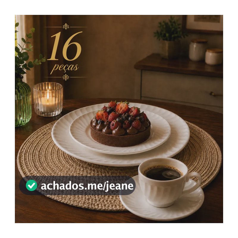 Aparelho De Jantar E Chá Jogo 16 Peças Vidro Branco Completo Xícara Pires Prato Sobremesa Resistente Orvell