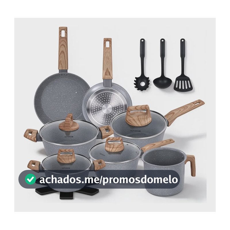 Jogo De Panelas Antiaderente Cerâmica Indução Gas 15 Peças Cinza