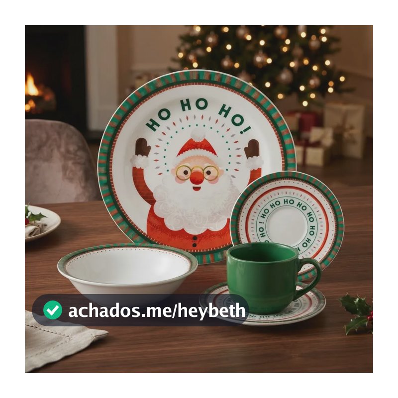 Jogo De Jantar Natal Encantado Dolce Home 16 Peças Verde E Vermelho Decorado Papai Noel Ho Ho Ho