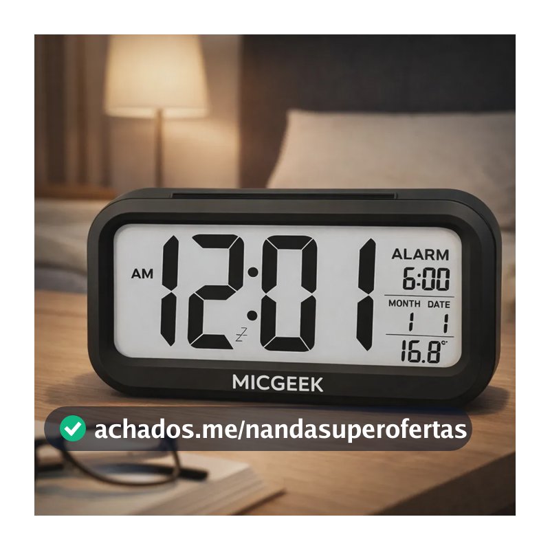 Relógio Digital Despertador Mesa Cabeceira Quarto Idoso Cor Preto Micgeek