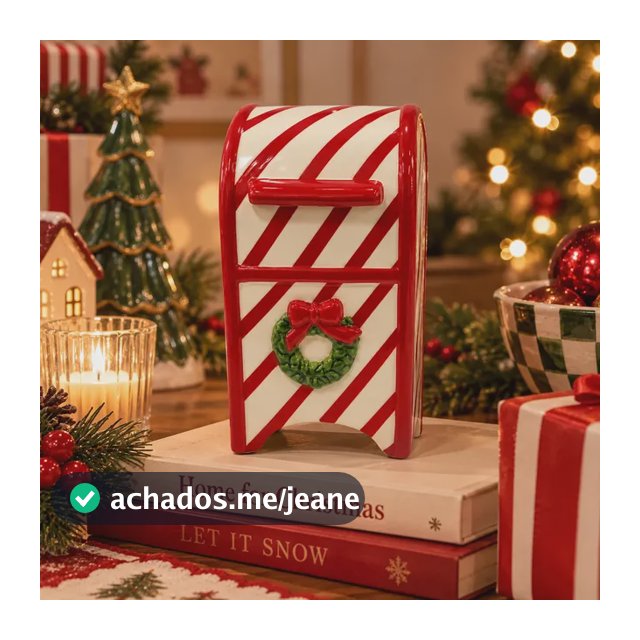 Decoração Natal Cerâmica Correio 8,5x8x12cm Vermelho E Branco