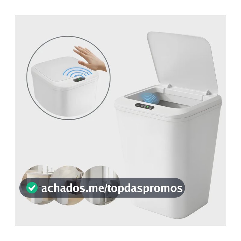 Lixeira De Sensor Cor Branco Recarregável Proximidade Moderna Sala Cozinha Banheiro Escritório