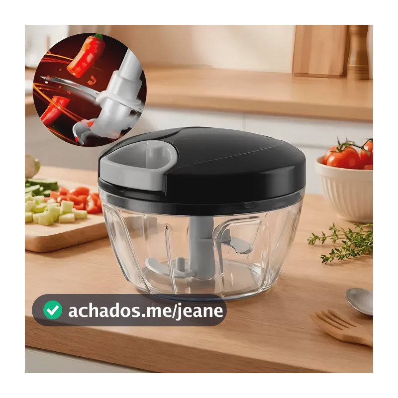 Processador Triturador Moedor De Alimentos Manual Alho 500ml Preto