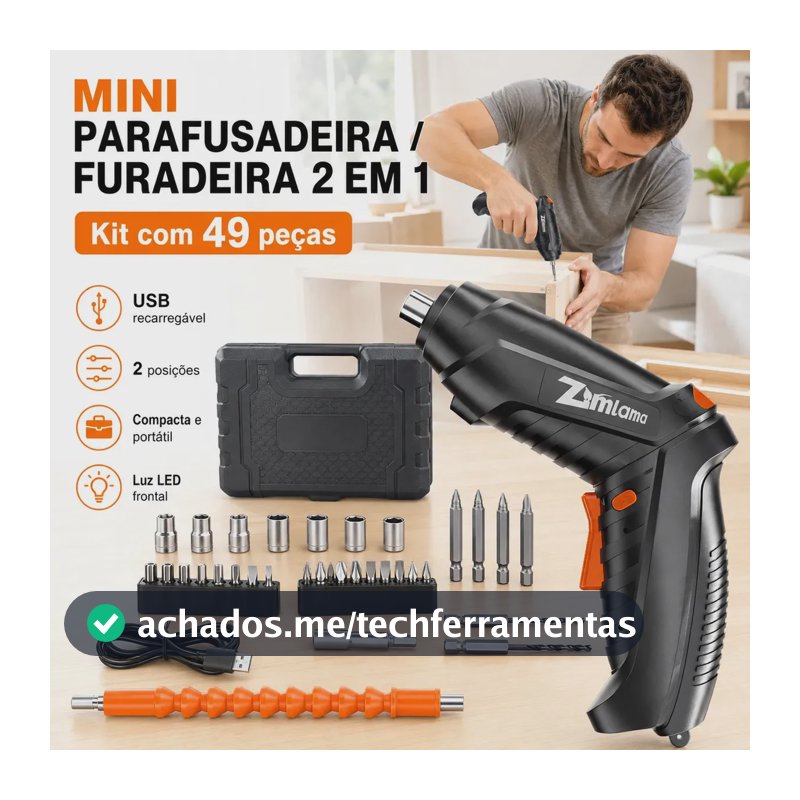 Mini Parafusadeira Elétrica/ Furadeiraelétrica 2 Em 1 Vem Com Cabo Decarregamento Usb Parafusadeira Profissional Parafusadeira Eletrica + Maleta 49 Peças