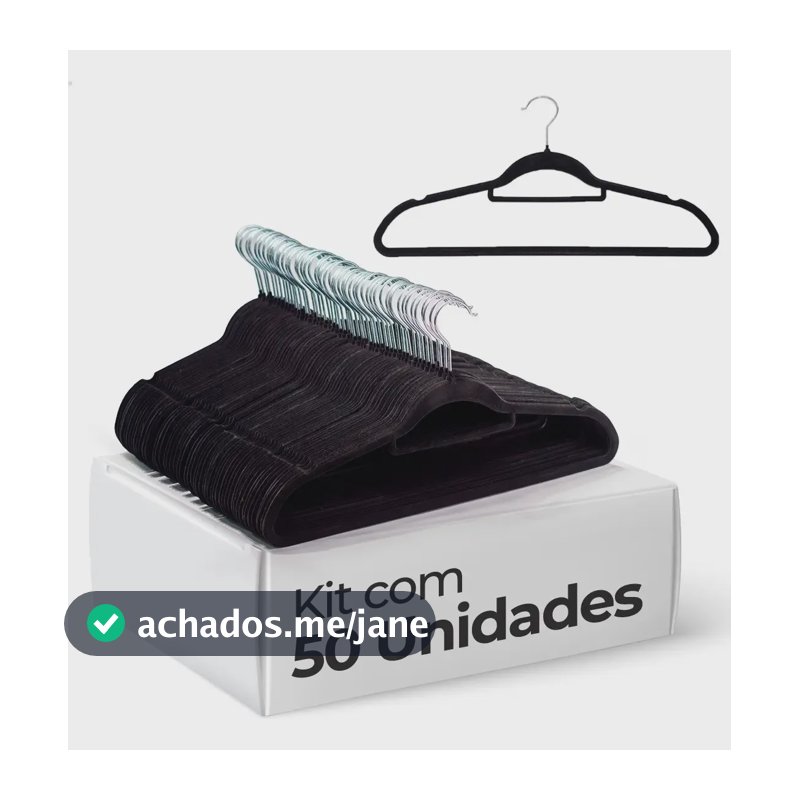 Vittak Kit 50 Cabides Veludo De Roupa Antideslizante Slim Adulto Cor Preto