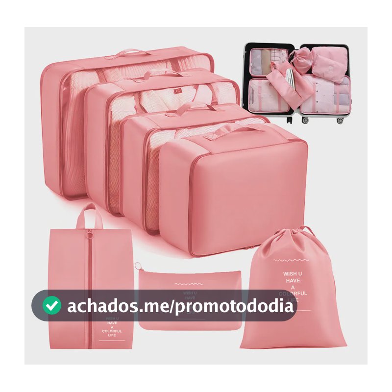 Kit Organizador de Mala com 7 Necessaires Impermeáveis para Viagem