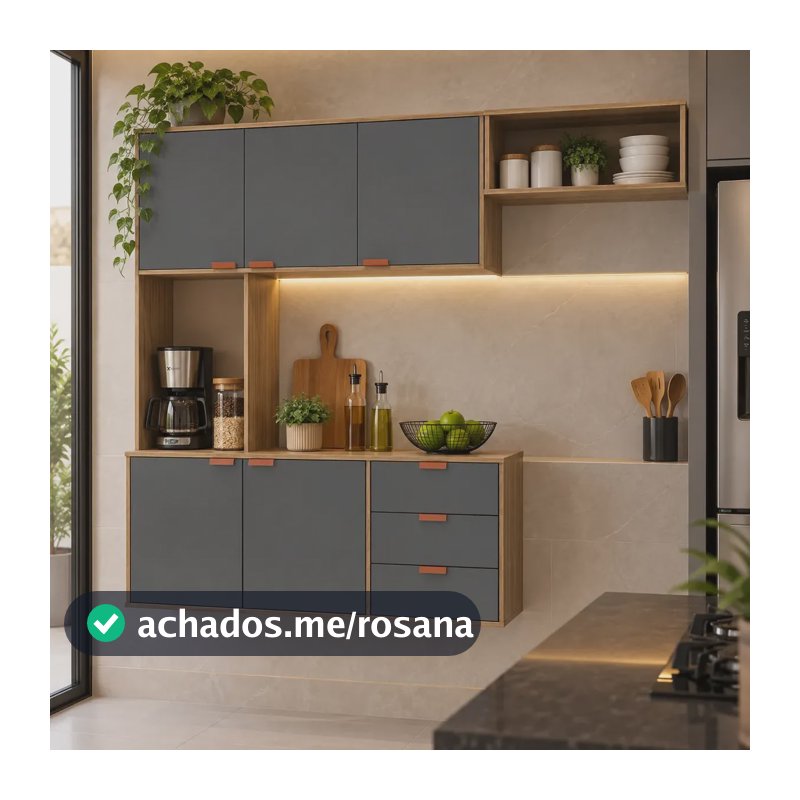 Armário Aéreo De Cozinha Moderno 5 Portas E 3 Gavetas 150cm Cinza