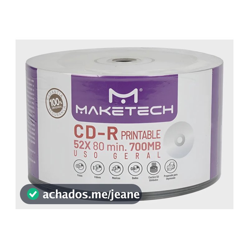 50 Midia Cd-r Virgem Printable Até O Miolo 52x Várias Marcas