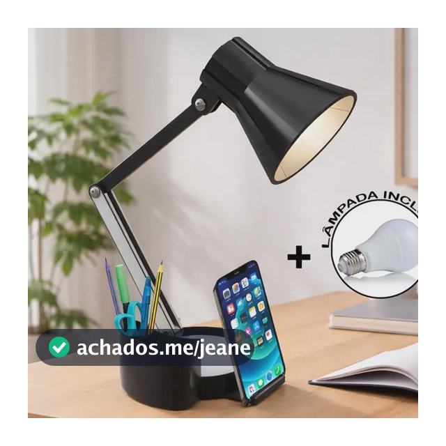 Luminária Articulável com Porta Lápis, Caneta E Suporte de Celular abajur articulado ajustável