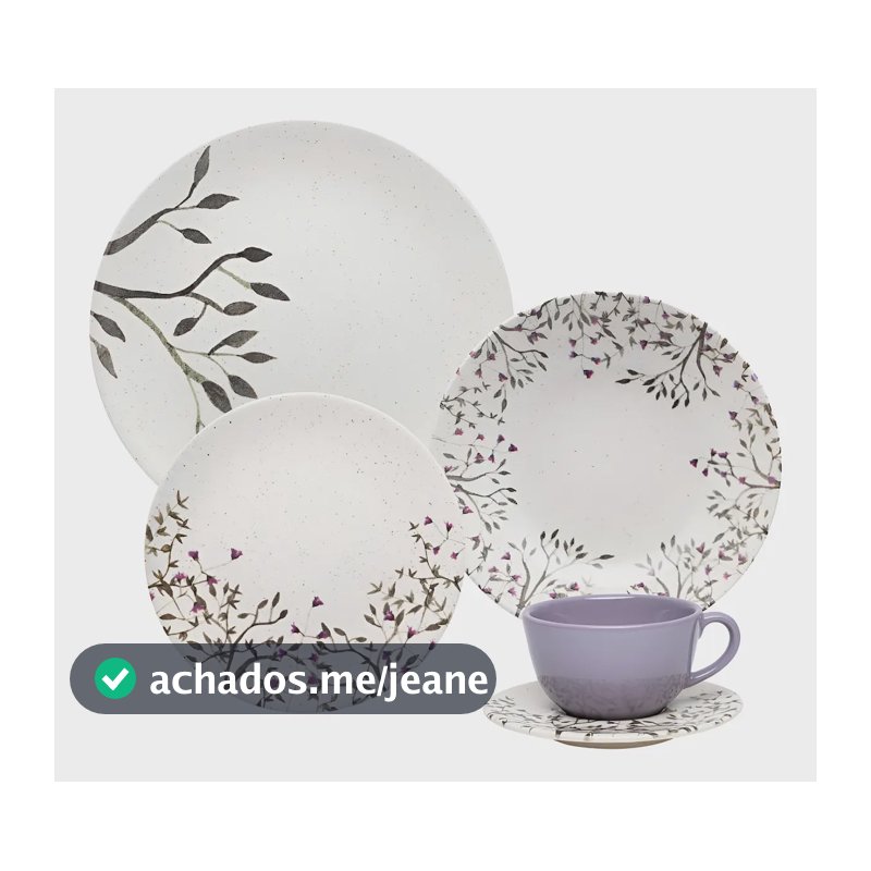 Aparelho De Jantar E Chá 20 Pçs Oxford Unni Lilac Cor Branco