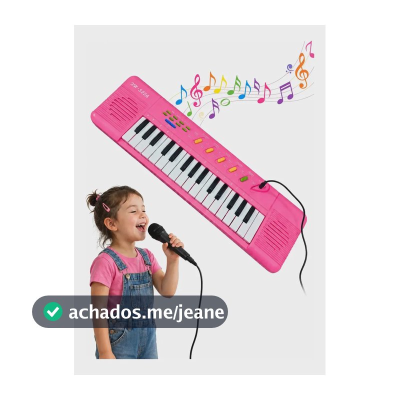 Teclado Piano Infantil Educativo Com Microfone Rosa Pilha