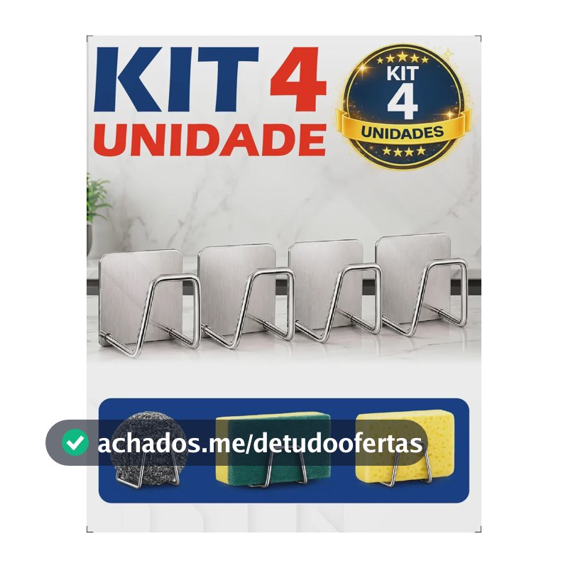 Kit 4 Suporte Esponja Bucha Gancho Pia Aço Inox Louça Cozinha Homeroarte