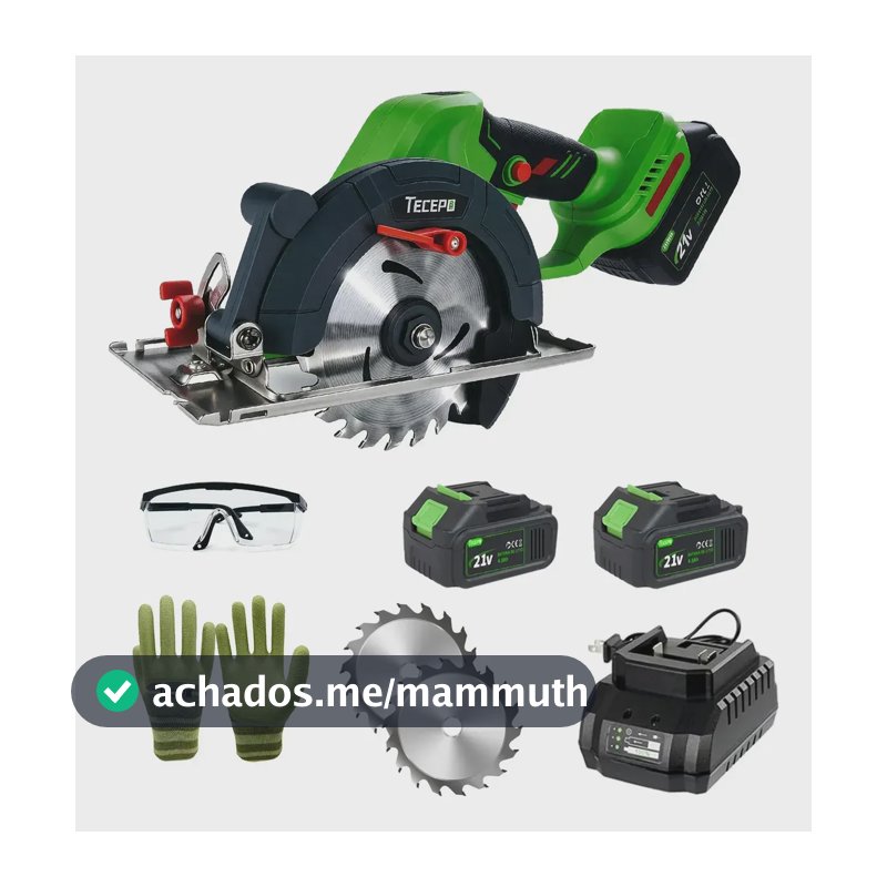 Serra Circular Elétrica Sem Fio Tecepo Com 2 Baterias De 21v Verde-limão 60hz