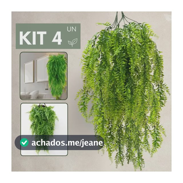 Kit 4 Pendentes Planta Artificial Samambaia Realista Verde Verde