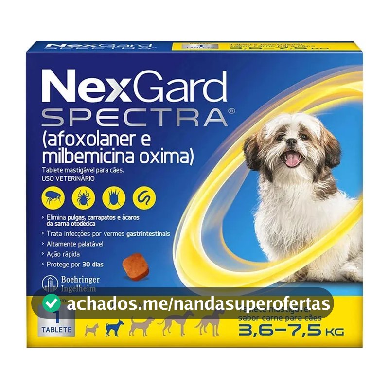 NexGard Spectra Antipulgas e Vermífugo Cães 3,6kg a 7,5kg