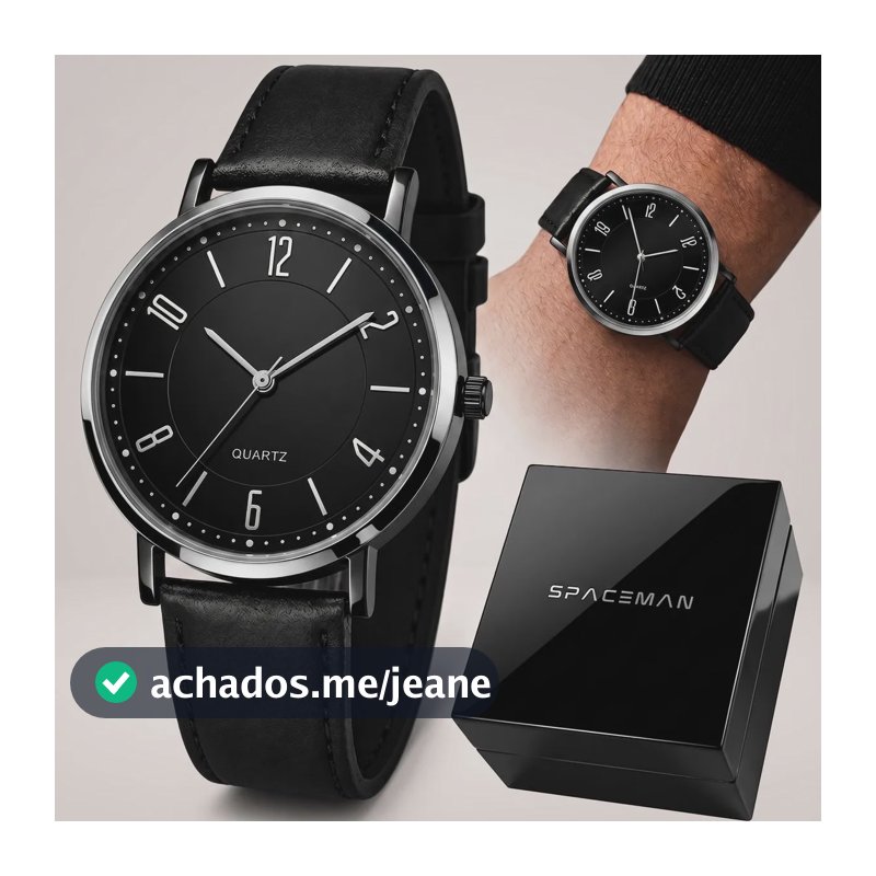 Relogio Masculino Couro Aco Inoxidavel Preto Social Preto Prateado