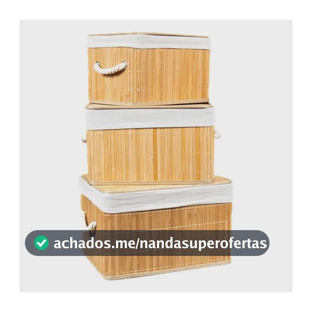 Kit 3 Caixa Cesto Organizador Bambu Tampa Linho 33 36 39cm