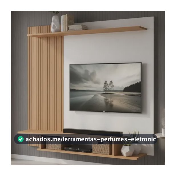 Estante Para Tv 55 Painel Ripado Com Prateleira E Nicho Sala Off White/ripado