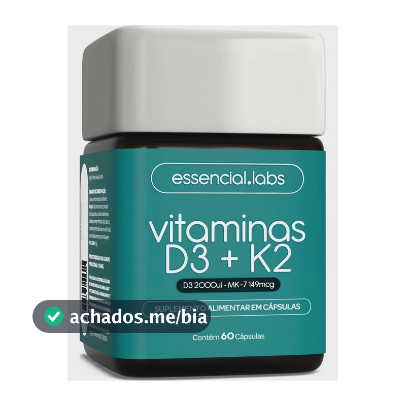VITAMINA D3 + K2 Menaquinona-7 - Fórmula com Máxima Concentração e Biodisponibilidade - 60 Cápsulas