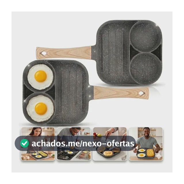 Frigideira Antiaderente 3 em 1 Cozinha Ovos Hambúrguer Carne Quadrada Fogão Indução Compacta Alumínio 17cm Preto Marca Topyhome