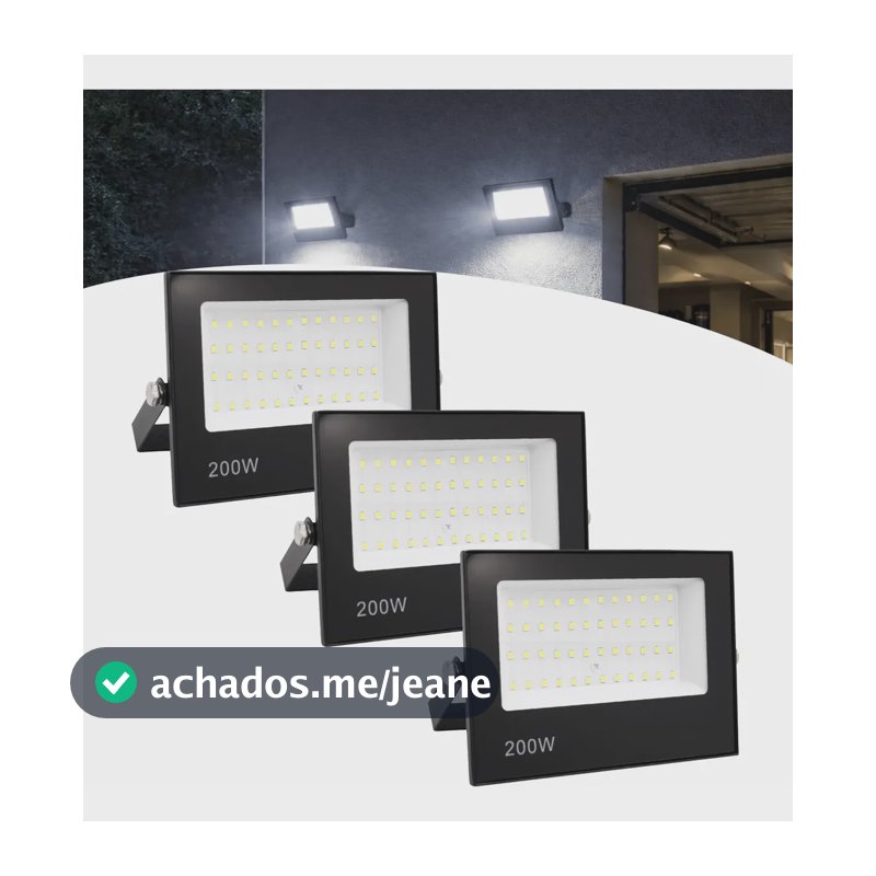 Kit 3 Refletores LED 200W SMD Branco Frio IP66 Carcaça Preta Externo Double Wise