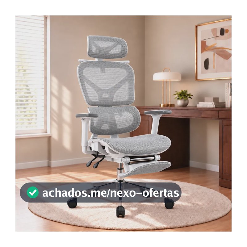Cadeira de Escritório Presidente Sweet Studio Ergonômica Cinza Com Apoio Lombar e Para Pés