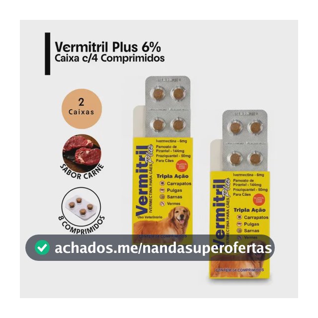 Vermitril Plus Comprimido Anti Pulgas Carrapatos Sarnas Cães 30-60kg