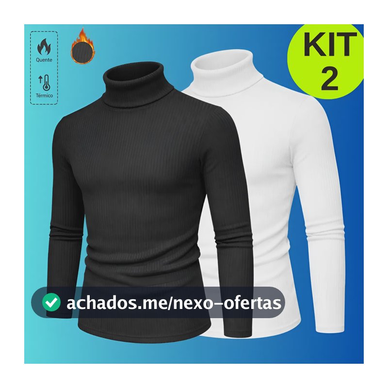 Kit 2 Blusa Cacharrel Masculino Gola Alta Canelado Camisas Preto-branco M (38-40)