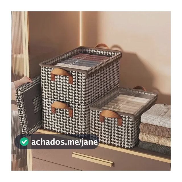 Kit 4 Caixas Organizadoras Dobráveis De Guarda Roupa Caixa Organizadora Padrão Xadrez Ideal para Roupas, Closet, Armário e Quarto
