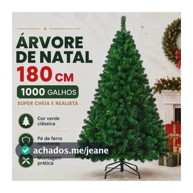 Árvore De Natal Verde Premium 180 Cm Com 1000 Galhos Cheios E Pé De Ferro Atelier Enovelada