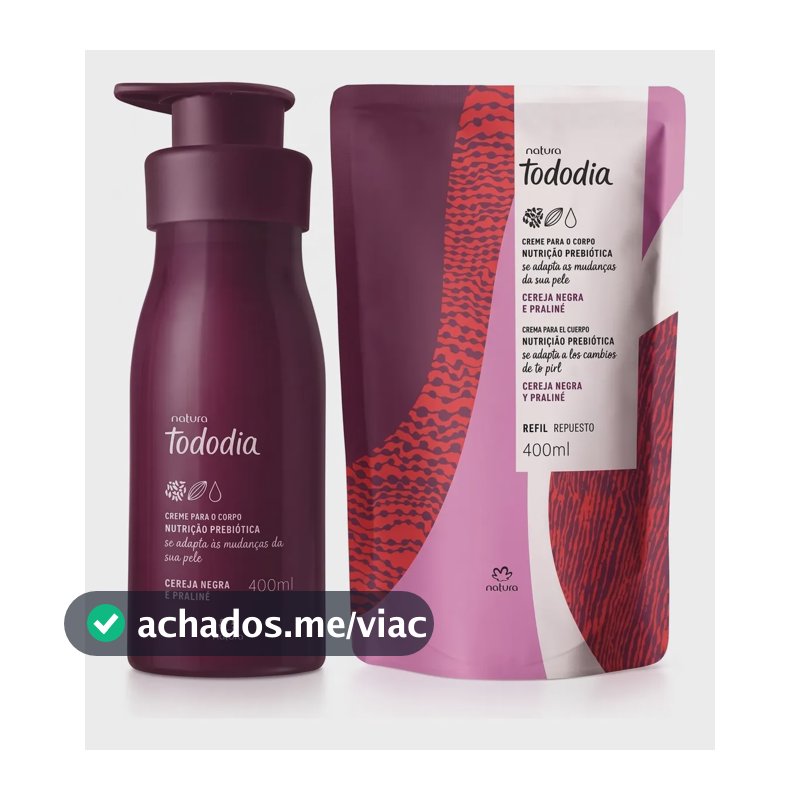 Kit Tododia Cereja Negra E Praliné: Creme Nutritivo Para O Corpo 400ml + Refil 400ml