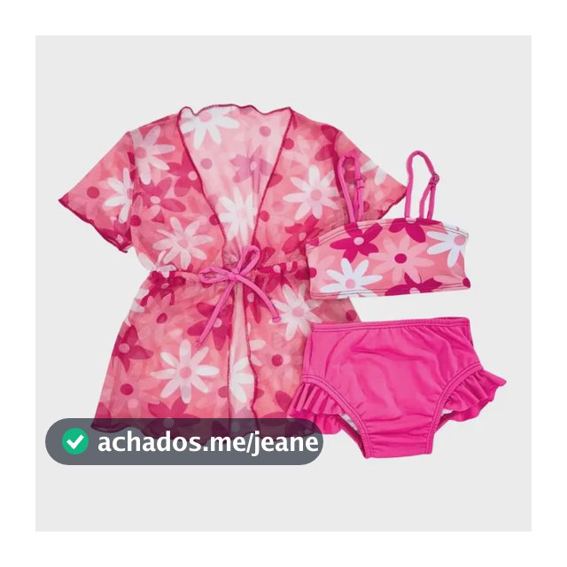 Kit Biquíni + Kimono Saída De Praia Tule Floral Infantil