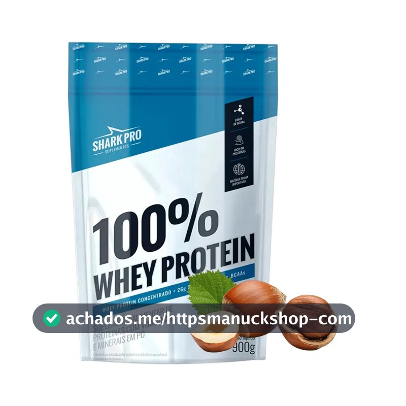 Whey Protein 100% Shark Pro Proteína Concentrada Refil 900g Sabor Avelã