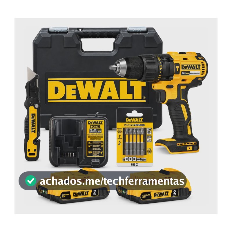 Parafusadeira De Impacto 20v Dcd7781d2 + Brindes Dewalt Amarelo E Preto 20
