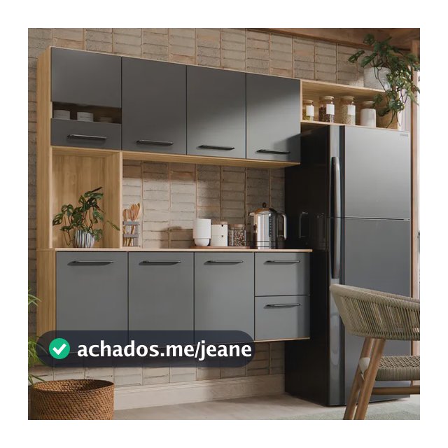 Armário de Cozinha Completo 180cm com Aéreo 7 Portas e Gavetas com Nichos Moderna Planejada Suspenso Cinza Grafite Carvalho Nature