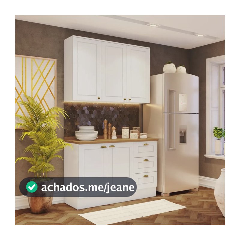 Cozinha Compacta 2 Peças 5 Portas 3 Gavetas Emily Branco