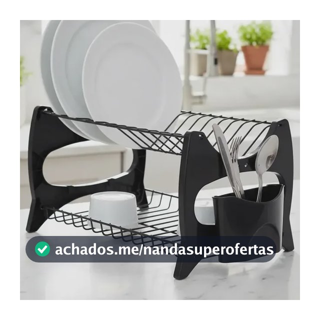 Escorredor de Louças Compacto 13 Pratos Porta Talher Preto Metaltru