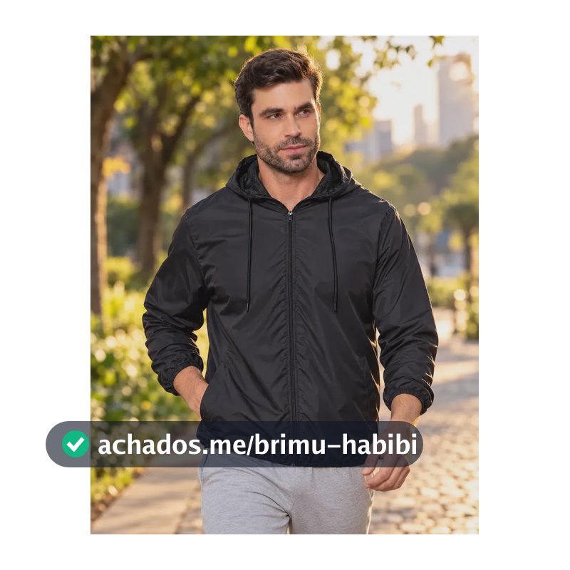 Jaqueta Corta Vento Masculina Impermeável Capuz Zíper Bolso Preto G Liso